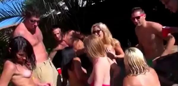  Party sluts having pool party leads into a sex orgy